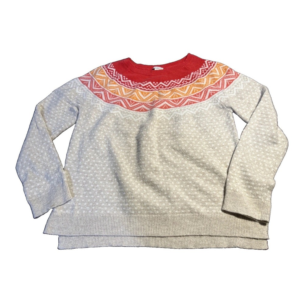Gap Women's L Crew Neck Pullover Sweater Oatmeal/ Multicolor Pinks at Neck